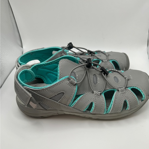 Eddie Bauer Sandals Womens 9 Shoes Mary Gray Bump Toe Slip On Bungee Strap - Picture 2 of 7